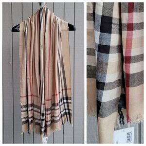 Gorgeous Viscose Classic Check Scarf Beige with Red and Black Plaid Wrap